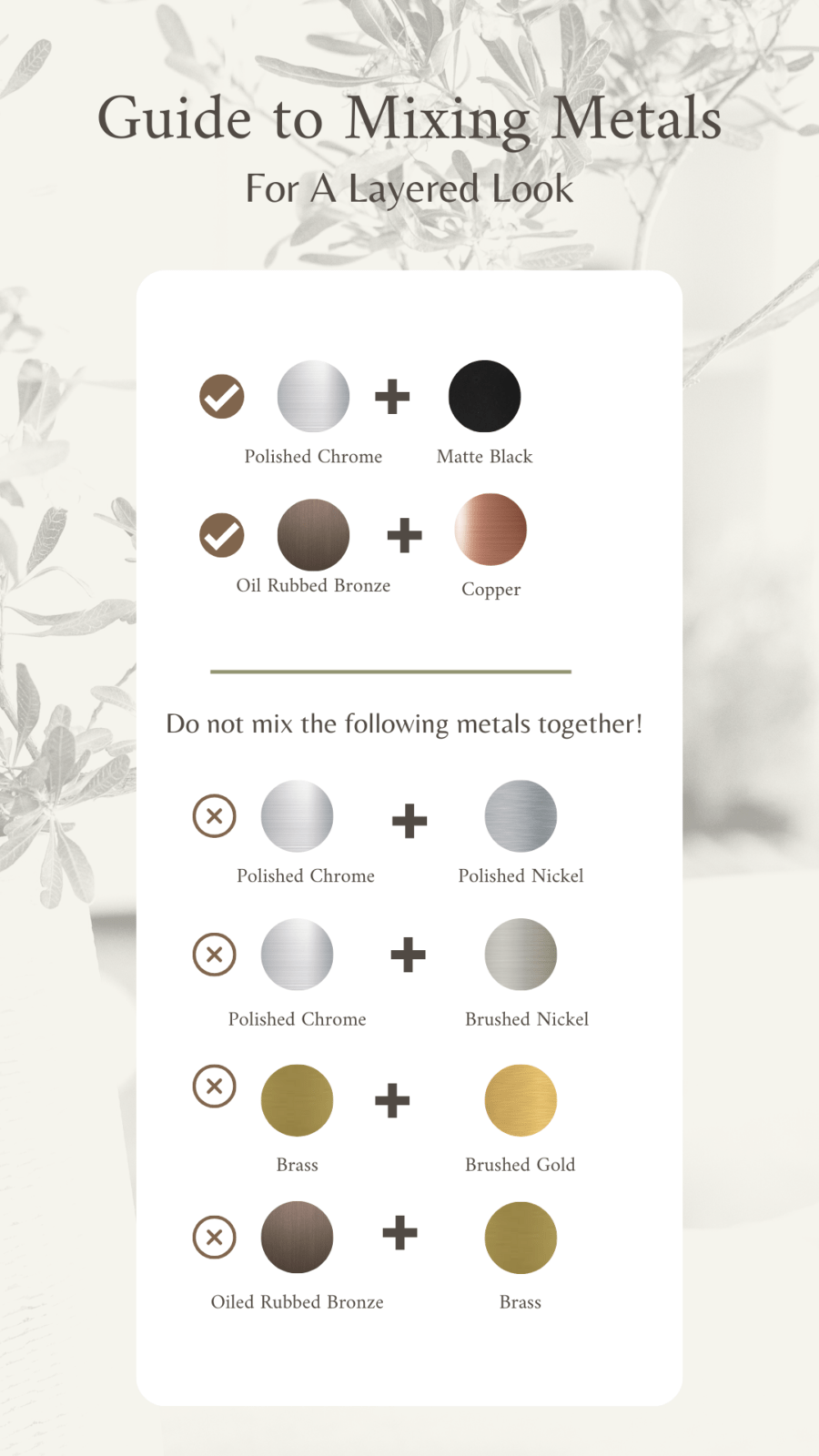 guide to mixing metals with various types of metals put together in different combinations. 