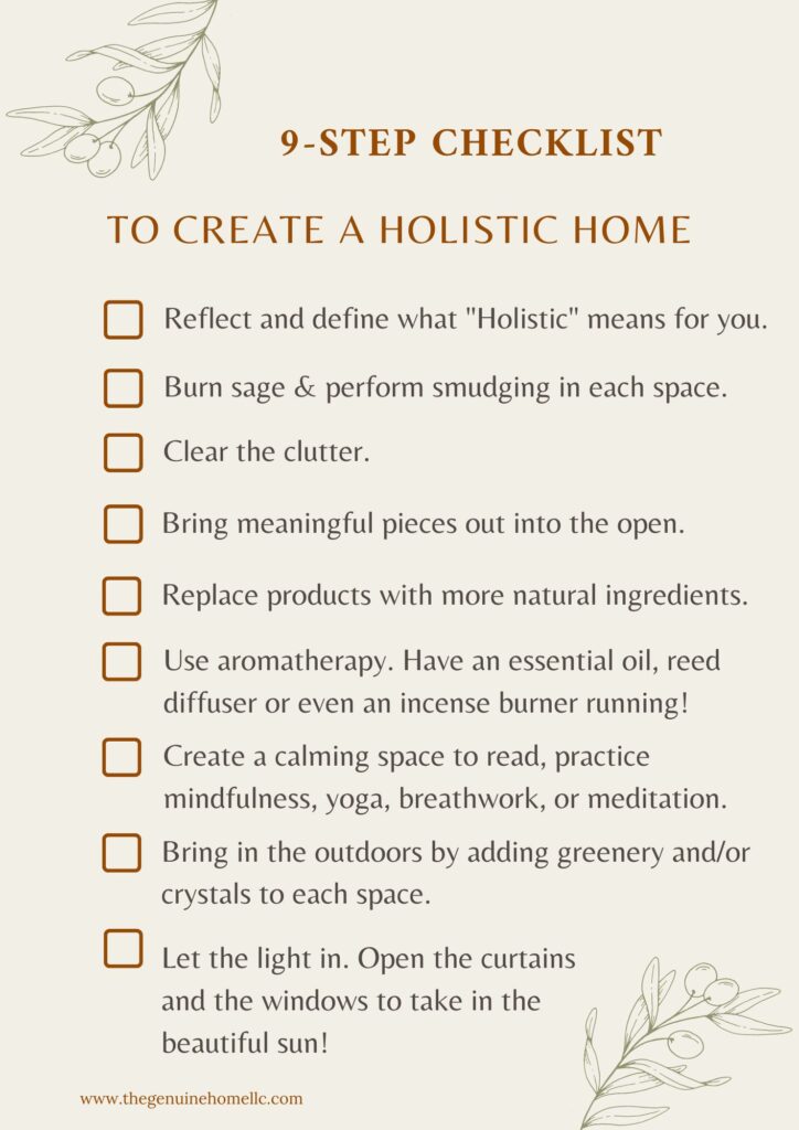 Checklist to create a home that falls into Holistic Interior Design